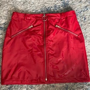 Red latex mini skirt